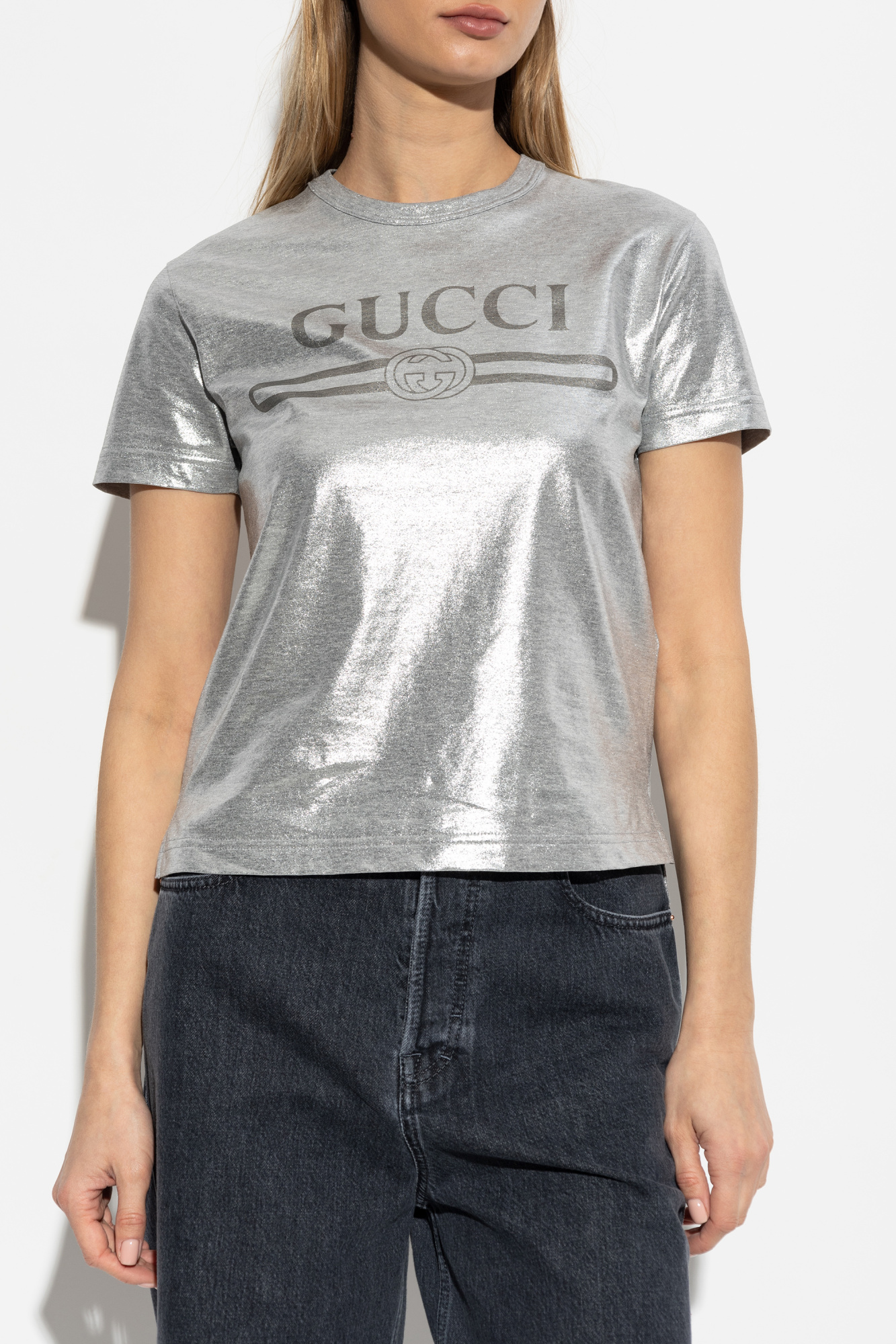 Silver T-shirt with Lurex thread Gucci - Vitkac AS